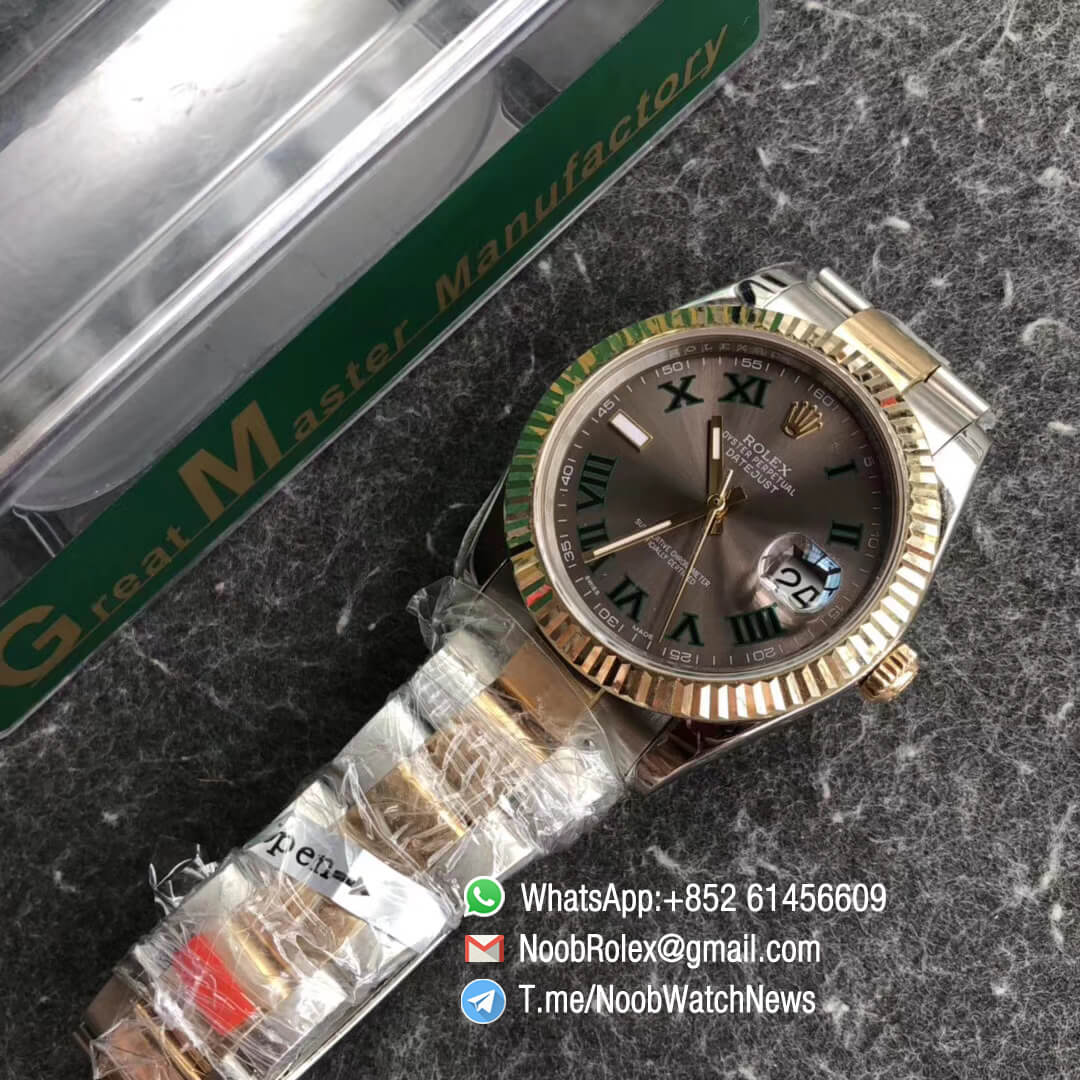 Noob Watch Time GMF Super Clone DateJust 126333 41mm Slate Dial with Roman Indexes 18K Yellow Gold Bezel Oystersteel and 18K Yellow Gold Bracelet SA3235 09