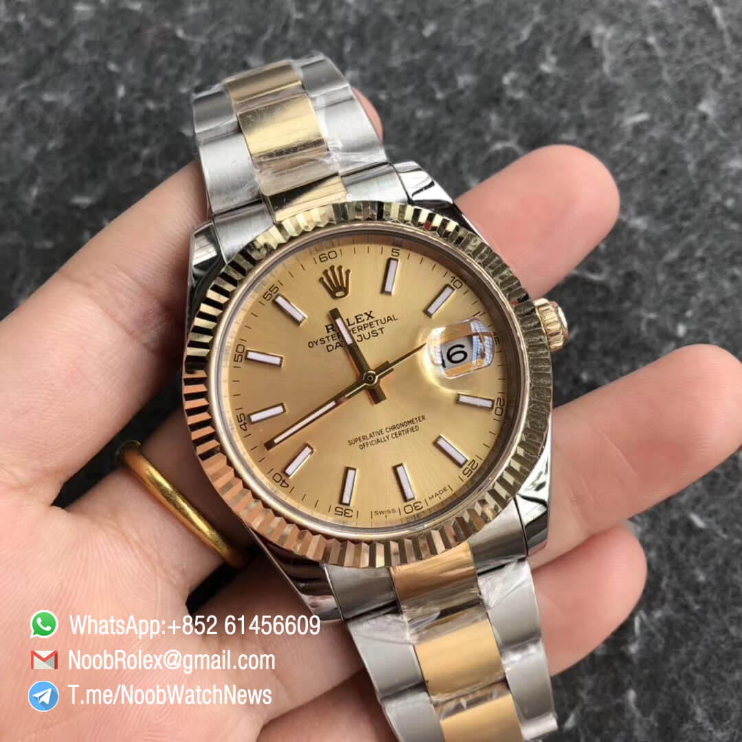 Noob Watch Time GMF Super Clone DateJust 126333 41mm Yellow Gold Dial with Stick Indexes 18K Yellow Gold Bezel Oystersteel and 18K Yellow Gold Bracelet SA3235 02