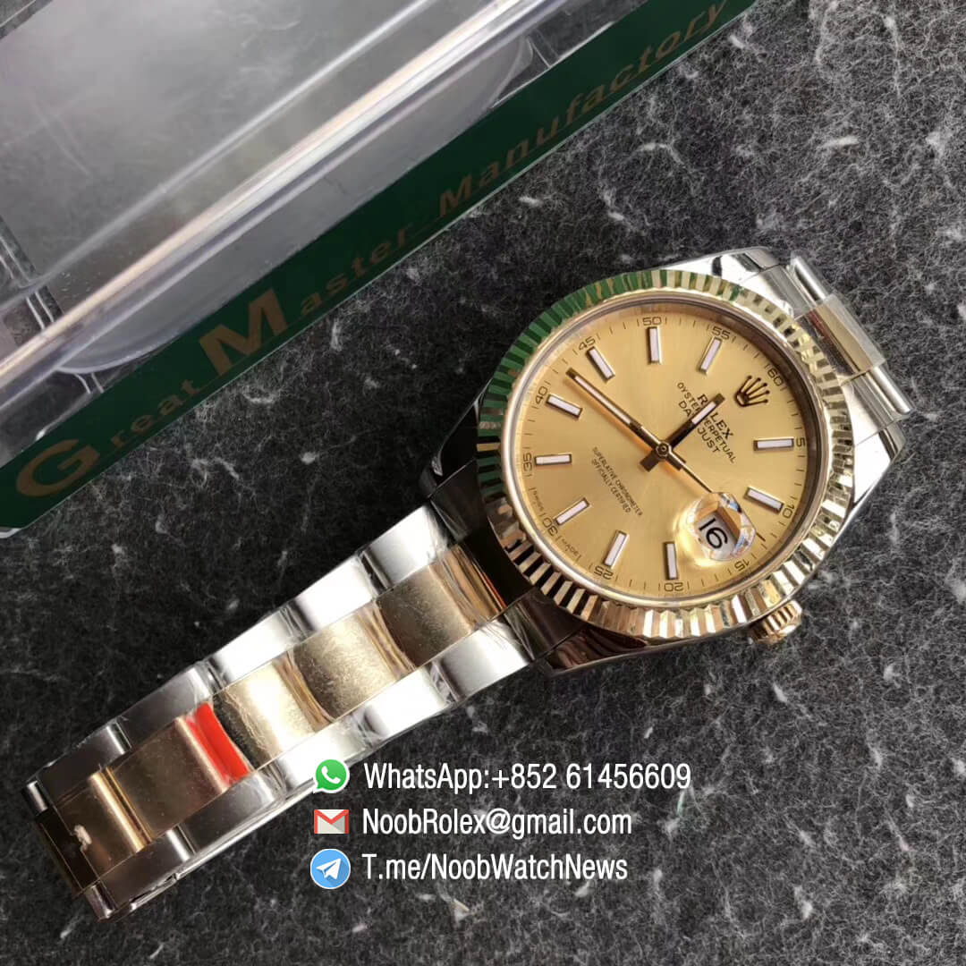 Noob Watch Time GMF Super Clone DateJust 126333 41mm Yellow Gold Dial with Stick Indexes 18K Yellow Gold Bezel Oystersteel and 18K Yellow Gold Bracelet SA3235 09