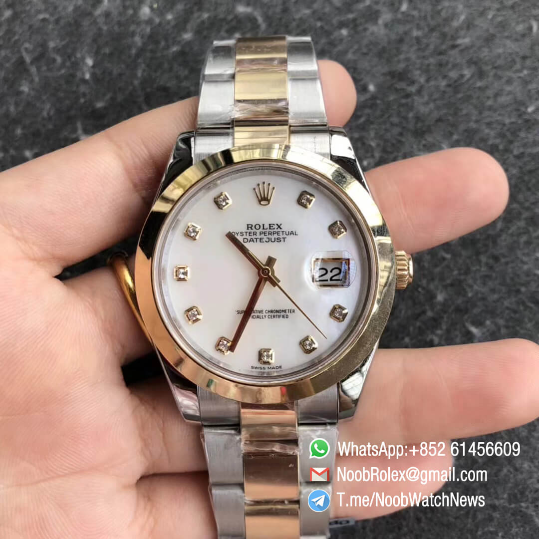 Noob Watch Time GMF Superclone DateJust 126303 41mm 18K Yellow Gold Bezel White MOP Dial with Diamonds Oystersteel and 18K Yellow Gold Bracelet SA3235 01