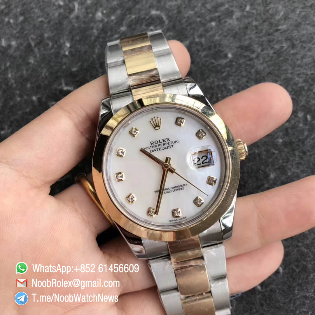 Noob Watch Time GMF Superclone DateJust 126303 41mm 18K Yellow Gold Bezel White MOP Dial with Diamonds Oystersteel and 18K Yellow Gold Bracelet SA3235 02
