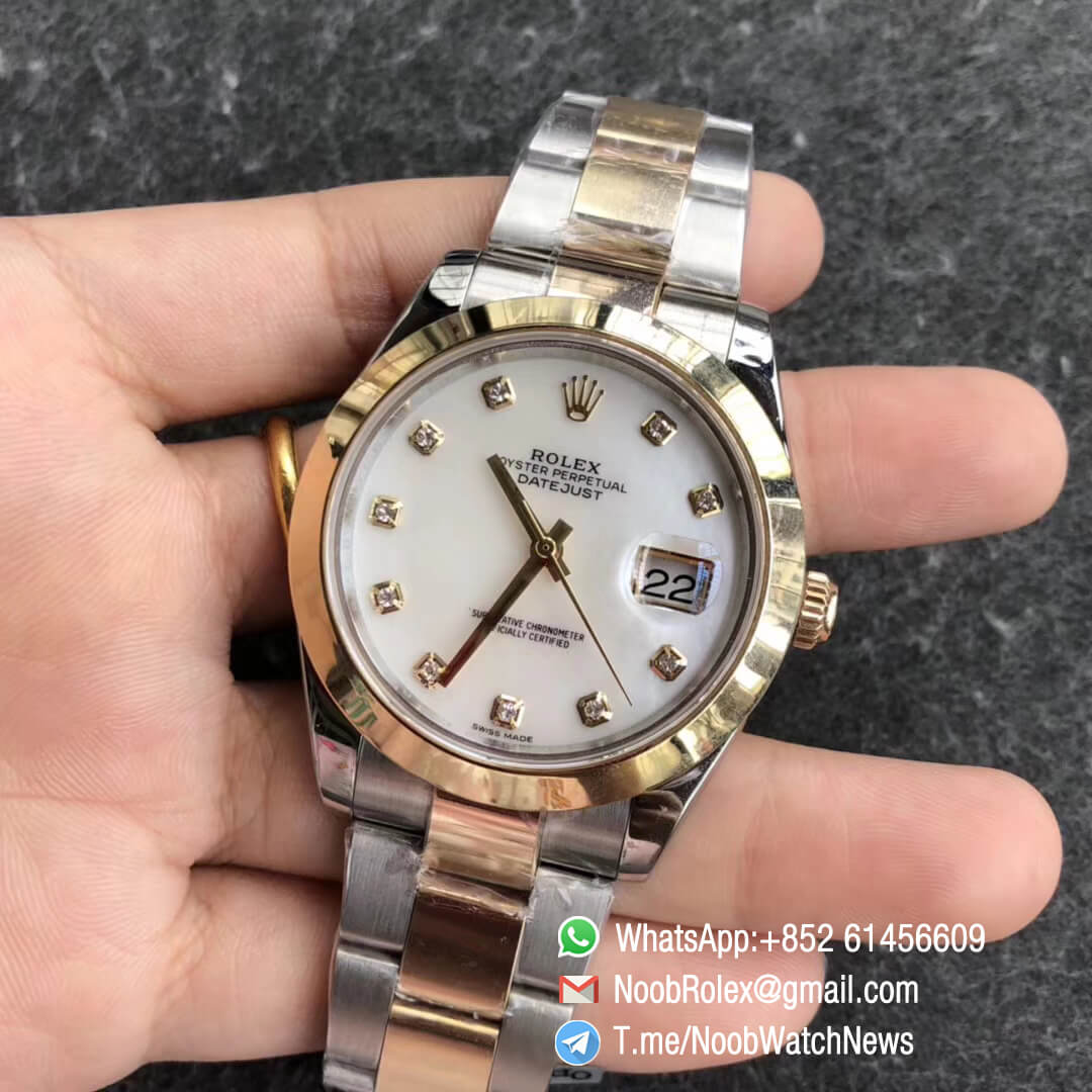 Noob Watch Time GMF Superclone DateJust 126303 41mm 18K Yellow Gold Bezel White MOP Dial with Diamonds Oystersteel and 18K Yellow Gold Bracelet SA3235 03