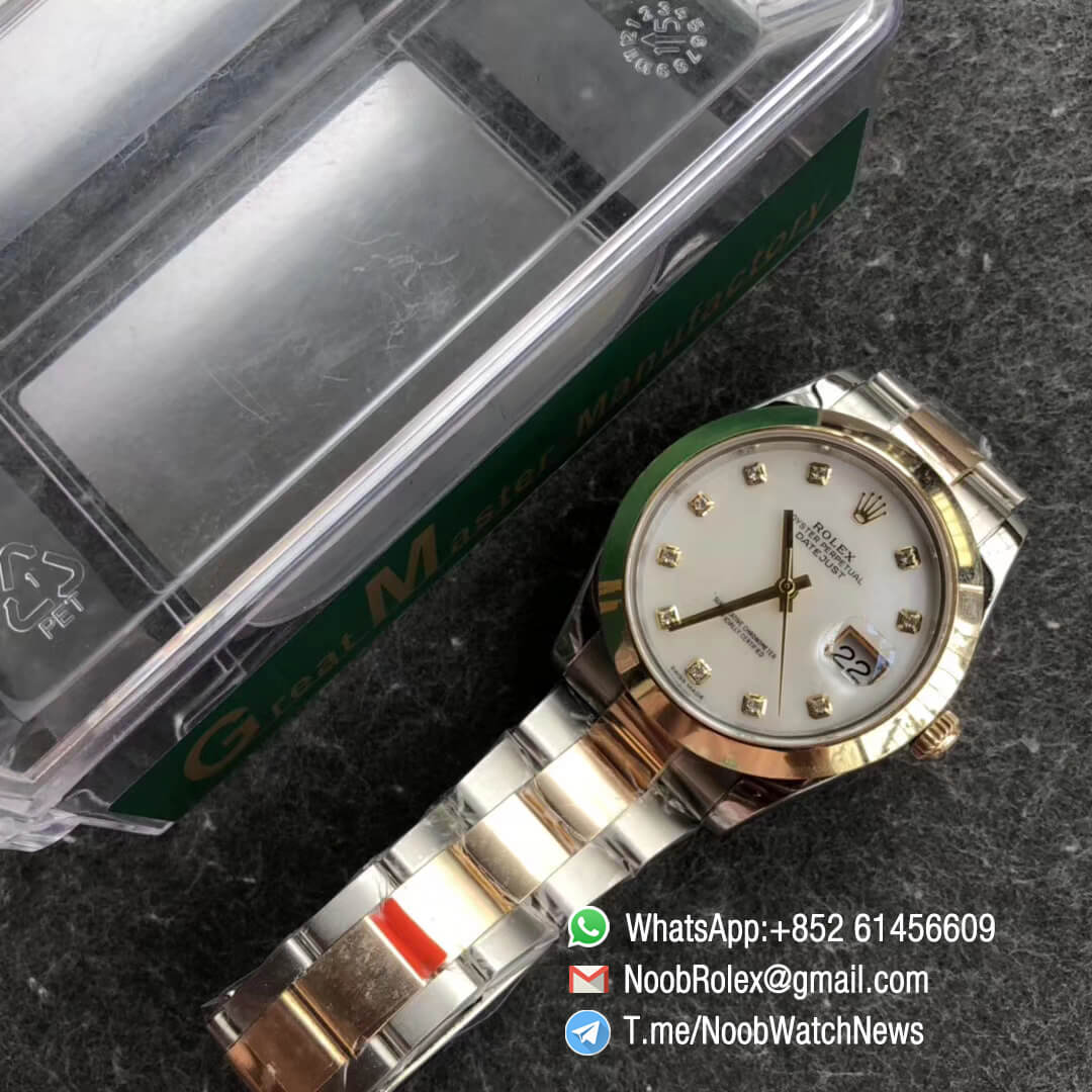 Noob Watch Time GMF Superclone DateJust 126303 41mm 18K Yellow Gold Bezel White MOP Dial with Diamonds Oystersteel and 18K Yellow Gold Bracelet SA3235 09