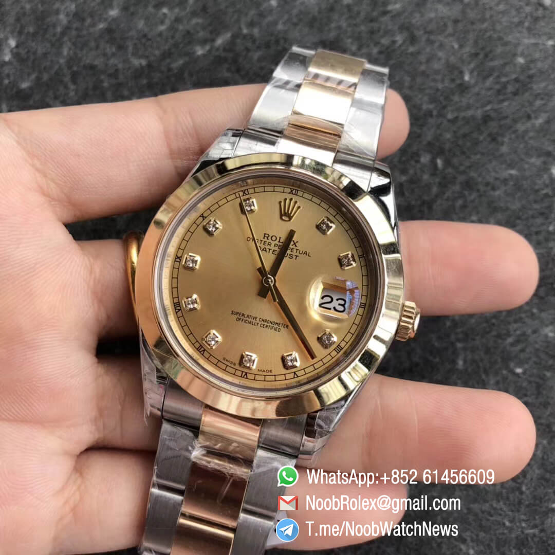 Noob Watch Time GMF Superclone DateJust 126303 41mm 18K Yellow Gold Smooth Bezel Yellow Gold Dial with Diamonds Oystersteel and 18K Yellow Gold Bracelet SA3235 03