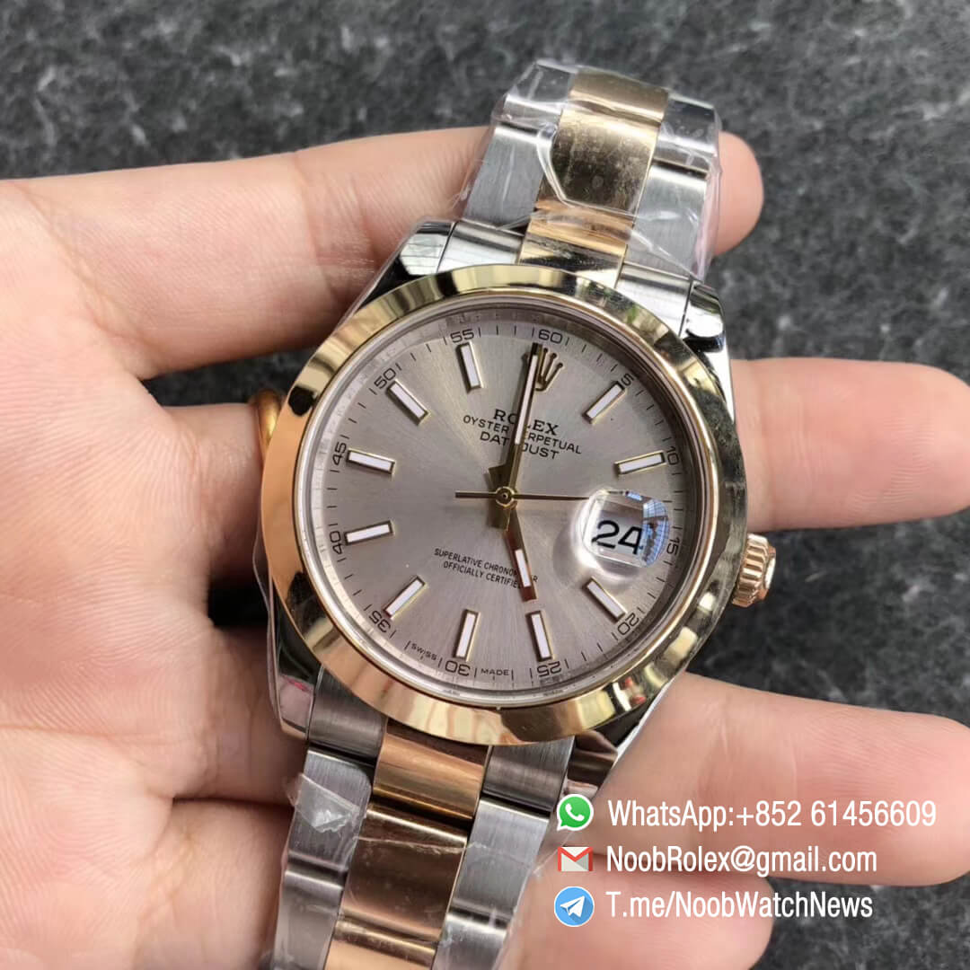 Noob Watch Time GMF Superclone DateJust 126303 41mm Silver Dial with Stick Markers 18K Yellow Gold Smooth Bezel Oystersteel and 18K Yellow Gold Bracelet SA3235 03