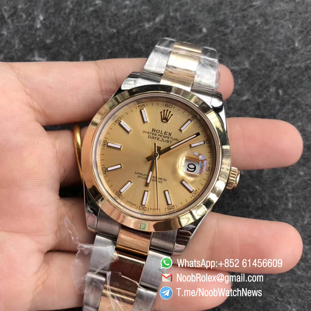 Noob Watch Time GMF Superclone DateJust 126303 41mm Yellow Gold Dial with Stick Markers 18K Yellow Gold Smooth Bezel Oystersteel and 18K Yellow Gold Bracelet SA3235 03