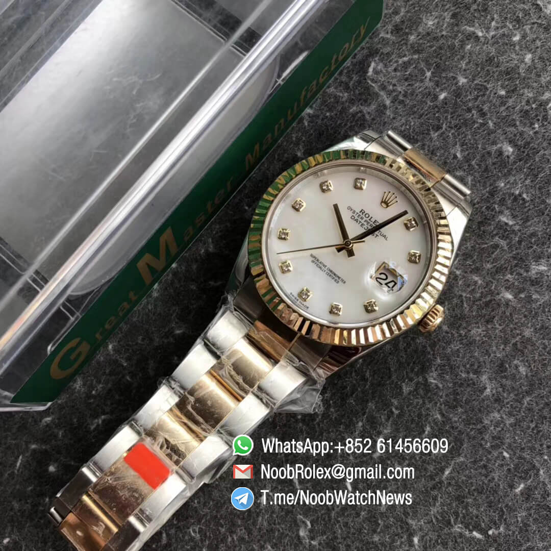 Noob Watch Time GMF Superclone DateJust 126333 41mm White MOP Dial with Diamonds 18K Yellow Gold Bezel Oystersteel and 18K Yellow Gold Bracelet SA3235 09