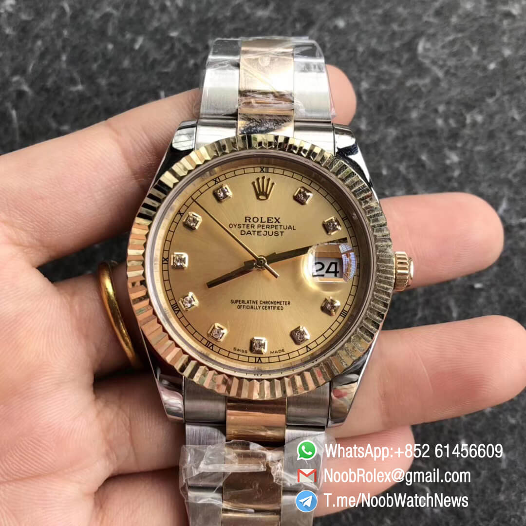 Noob Watch Time GMF Superclone DateJust 126333 41mm Yellow Gold Dial with Diamonds 18K Yellow Gold Bezel Oystersteel and 18K Yellow Gold Bracelet SA3235 01