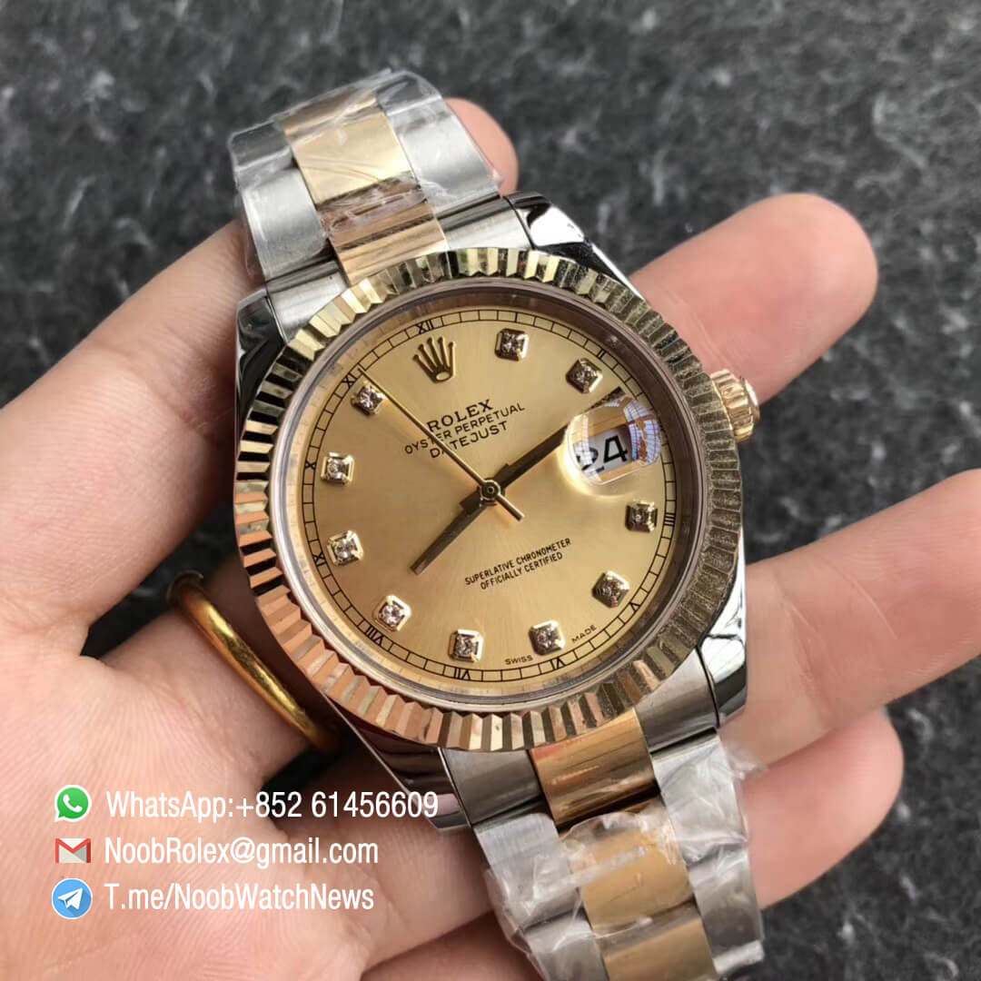 Noob Watch Time GMF Superclone DateJust 126333 41mm Yellow Gold Dial with Diamonds 18K Yellow Gold Bezel Oystersteel and 18K Yellow Gold Bracelet SA3235 02