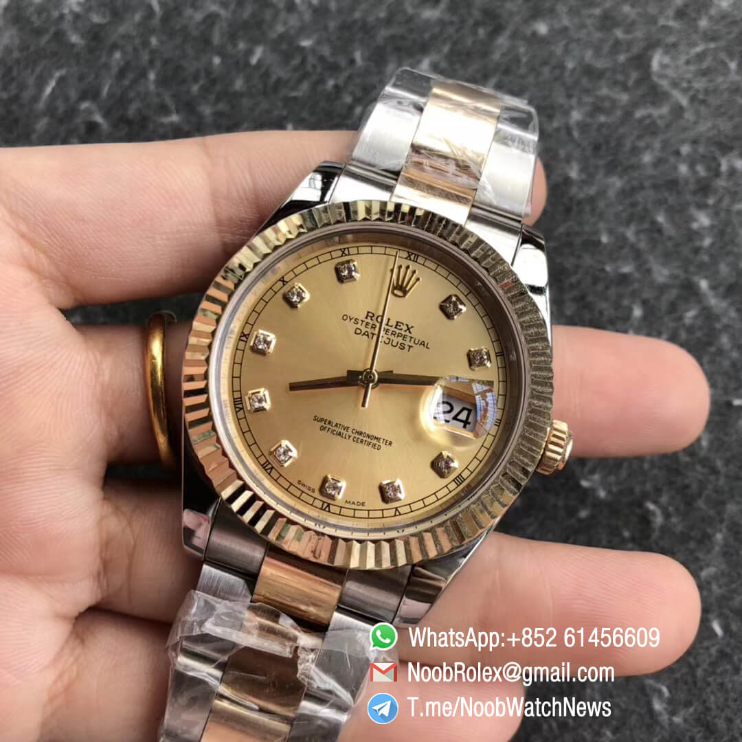 Noob Watch Time GMF Superclone DateJust 126333 41mm Yellow Gold Dial with Diamonds 18K Yellow Gold Bezel Oystersteel and 18K Yellow Gold Bracelet SA3235 03