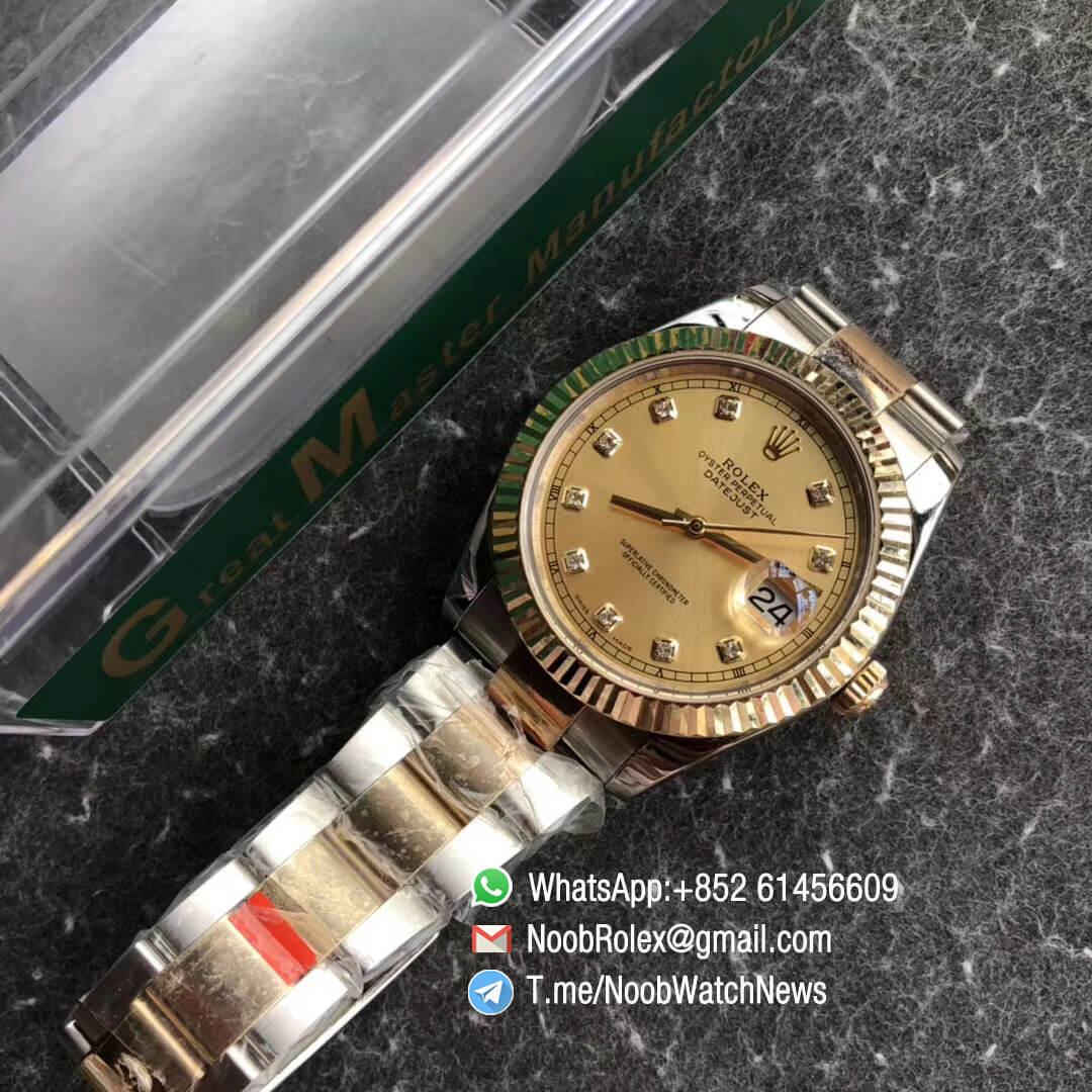 Noob Watch Time GMF Superclone DateJust 126333 41mm Yellow Gold Dial with Diamonds 18K Yellow Gold Bezel Oystersteel and 18K Yellow Gold Bracelet SA3235 09