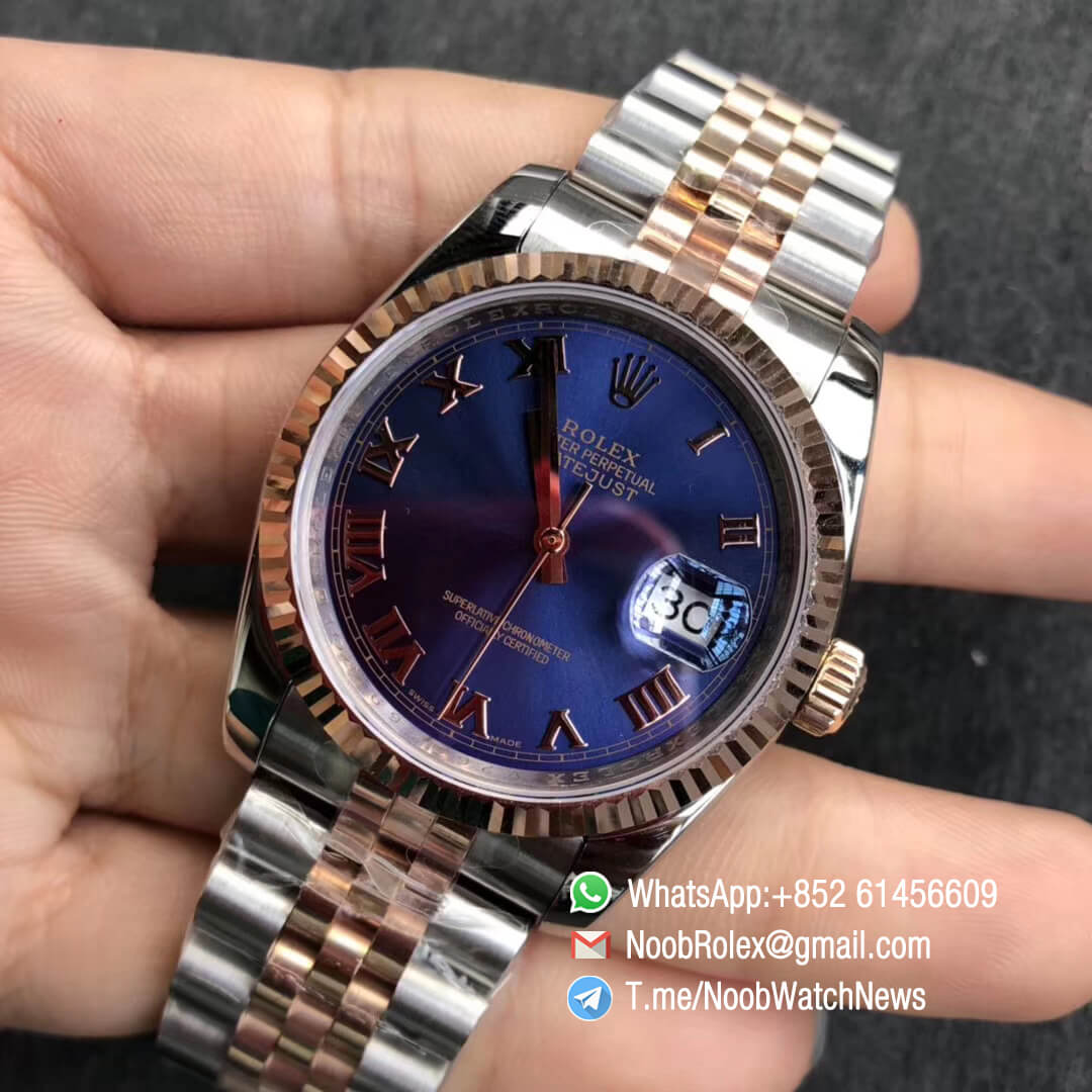 Noob Watches DateJust 36 126233 Two Tone 904L Steel 14K Rose Gold Wrapped Jubilee Bracelet Blue Dial Roma Index SA3235 GMF Replica Rolexes 03