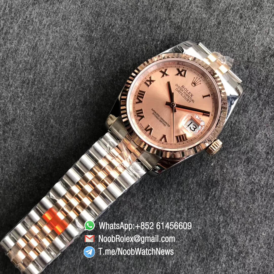 Noob Watches DateJust 36 126233 Two Tone 904L Steel 14K Rose Gold Wrapped Jubilee Bracelet Pink Dial Roma Index SA3235 GMF Best Quality 04