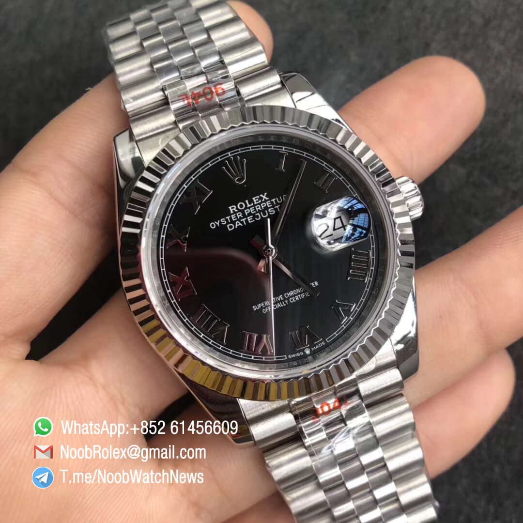 Noob Watches DateJust 36mm 116234 904L Steel Jubilee Bracelet Black Dial with Roman Indexes Crown logo on the Dial at 6 oclock SA3235 GMF Superclone 02