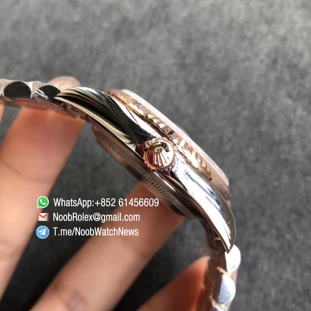 Noob Watches Rolex DateJust 36 126233 Two Tone 904L Steel 14K Rose Gold Wrapped White Dial Stick Markers on Jubilee Bracelet SA3235 GMF Superclone 04