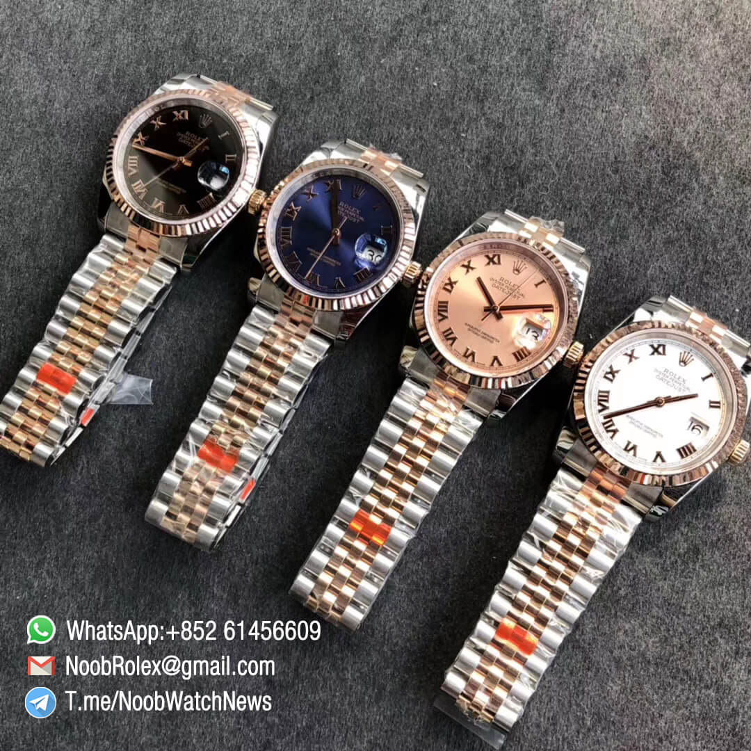 Noob Watches Rolex DateJust 36 126233 Two Tone 904L Steel 14K Rose Gold Wrapped White Dial Stick Markers on Jubilee Bracelet SA3235 GMF Superclone 12