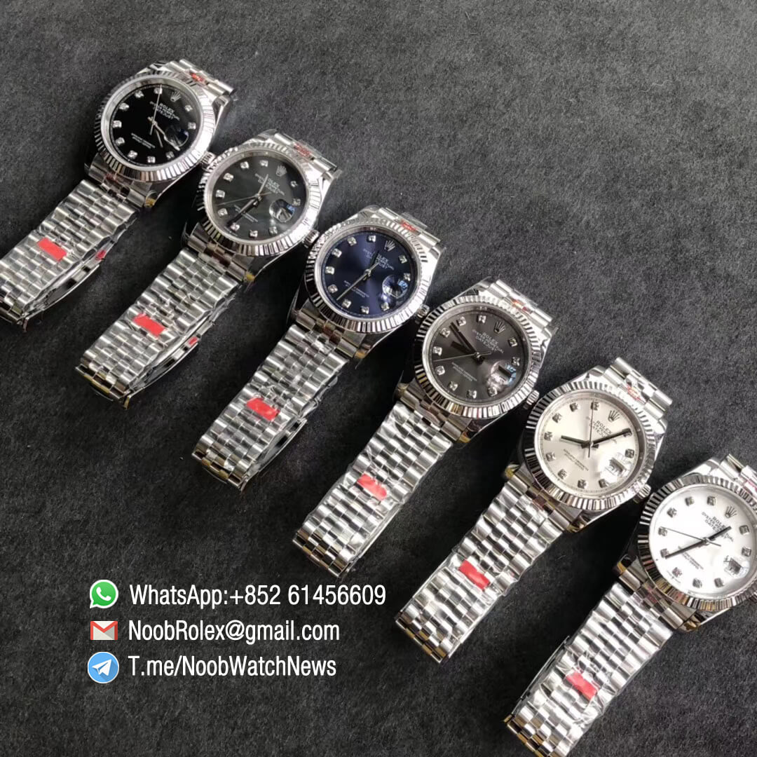 Noob Watches Rolex DateJust 36mm 904L Steel Case Jubilee Bracelet White MOP Dial Diamonds Index SA3235 GMF Best Quality 10