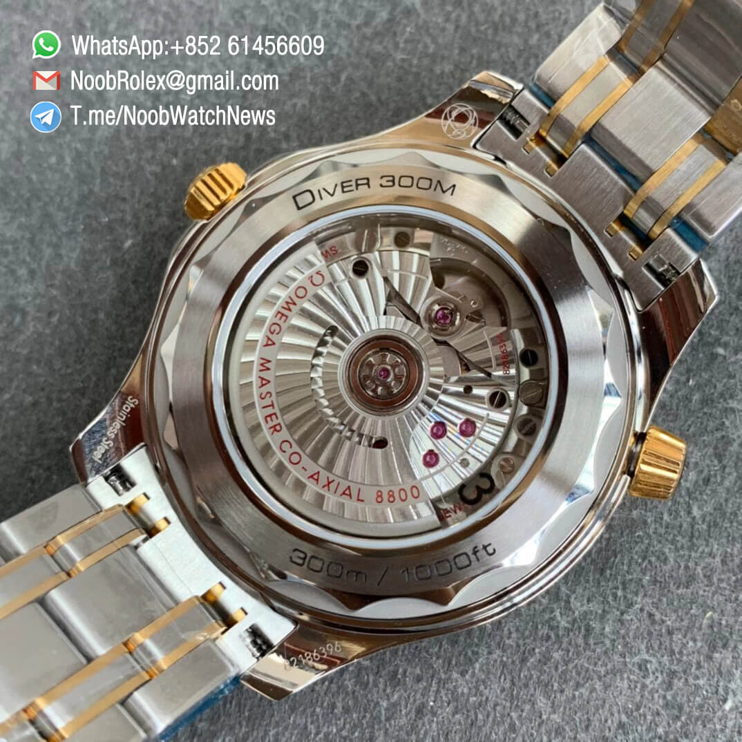 Omega Seamaster Diver 300M Steel Case Blue Wave Texture Dial Two Tone Steel Yellow Gold Plated Blue Ceramic Bezel VSF Best Edition A8800 08