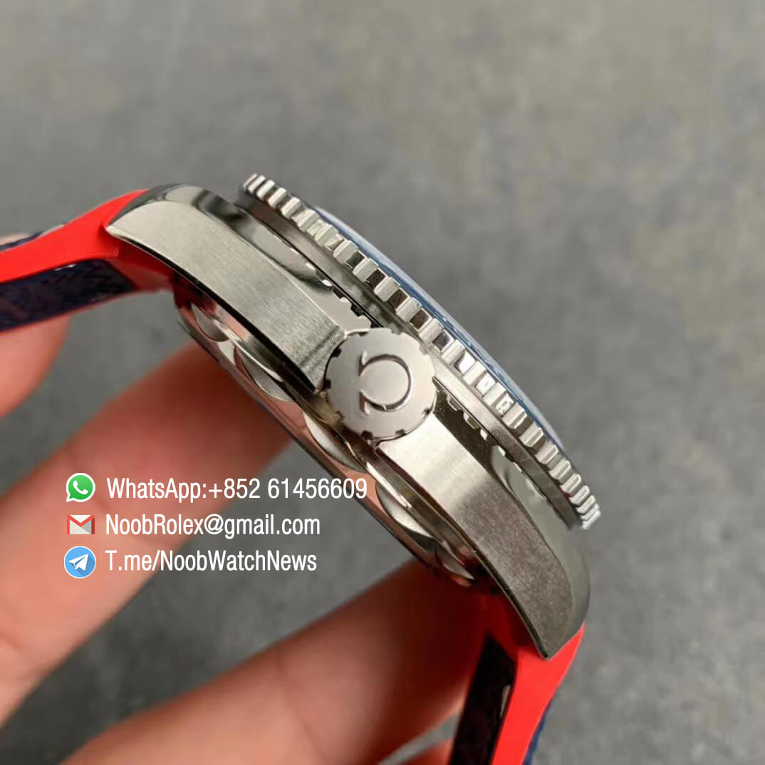 Omega Seamaster Planet Ocean 2021 Americas Cup Steel Case White Dial on Blue Nylon Strap A8900 Super Clone VSF Best Edition 04