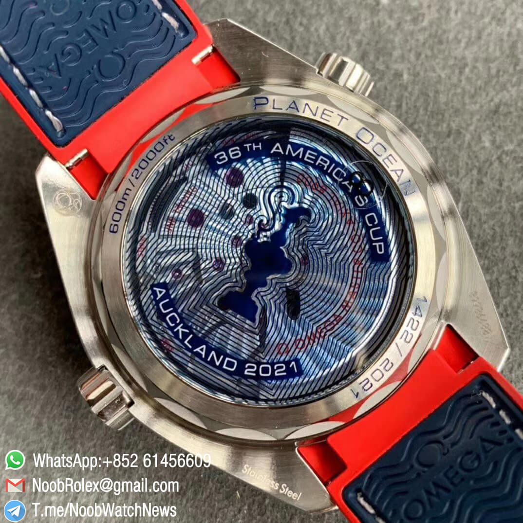 Omega Seamaster Planet Ocean 2021 Americas Cup Steel Case White Dial on Blue Nylon Strap A8900 Super Clone VSF Best Edition 08