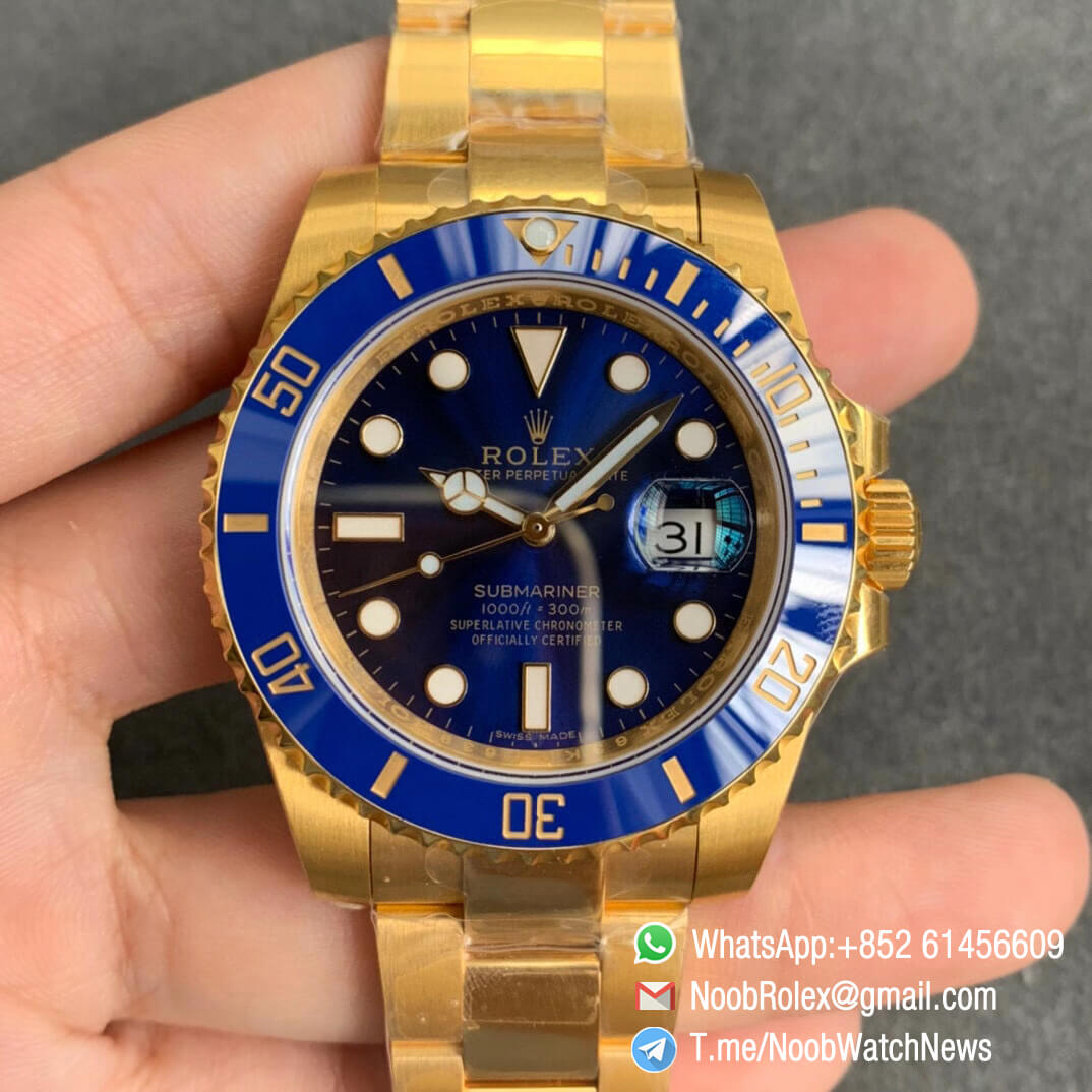 Rolex Submariner Date 116613LB Blue Dial Full 18K Yellow Gold Wrapped Case Bracelet A2836 ROF Top Replica Rolexes 01