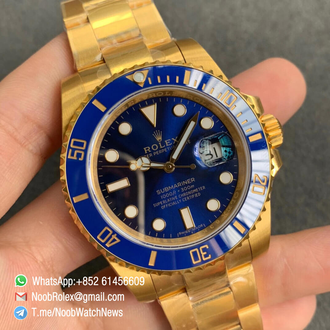 Rolex Submariner Date 116613LB Blue Dial Full 18K Yellow Gold Wrapped Case Bracelet A2836 ROF Top Replica Rolexes 02