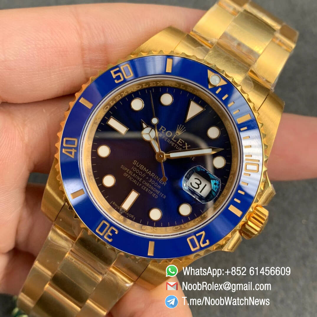 Rolex Submariner Date 116613LB Blue Dial Full 18K Yellow Gold Wrapped Case Bracelet A2836 ROF Top Replica Rolexes 03