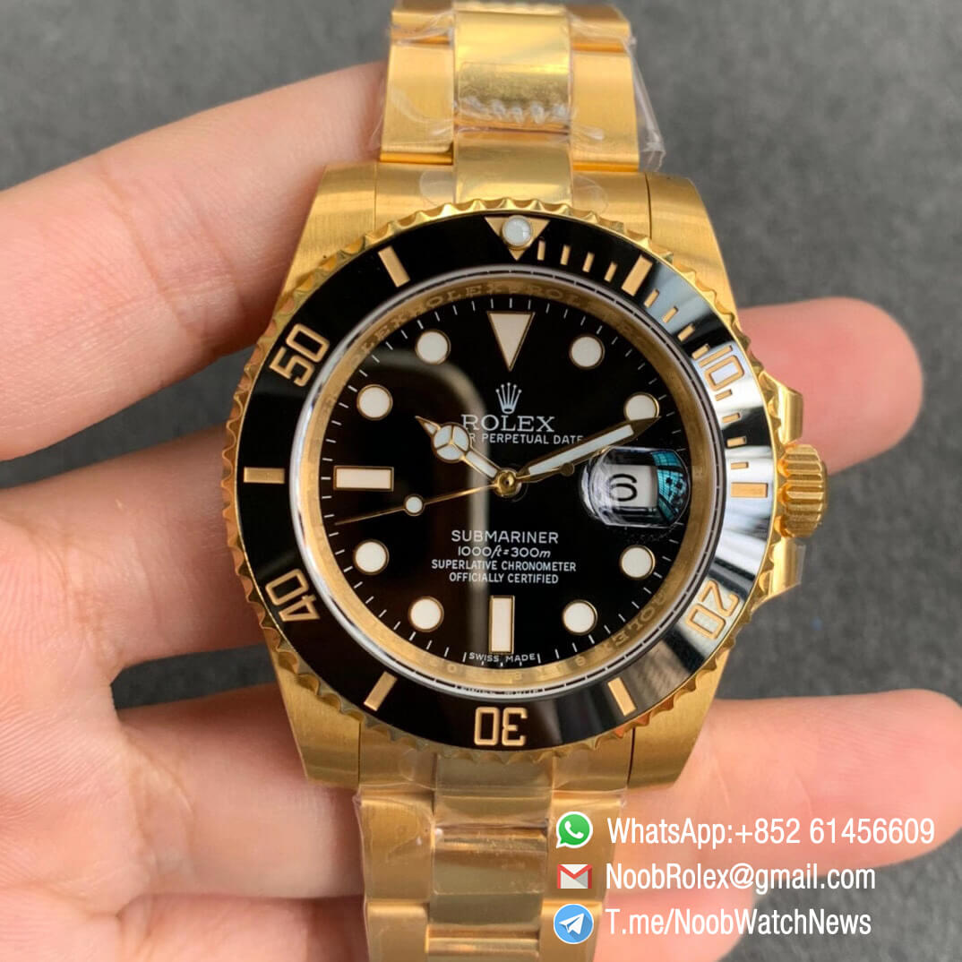 Rolex Submariner Date 116613LN 18K Yellow Gold Full Wrapped on Case Bracelet Black Dial A2836 ROF Top Clone 01