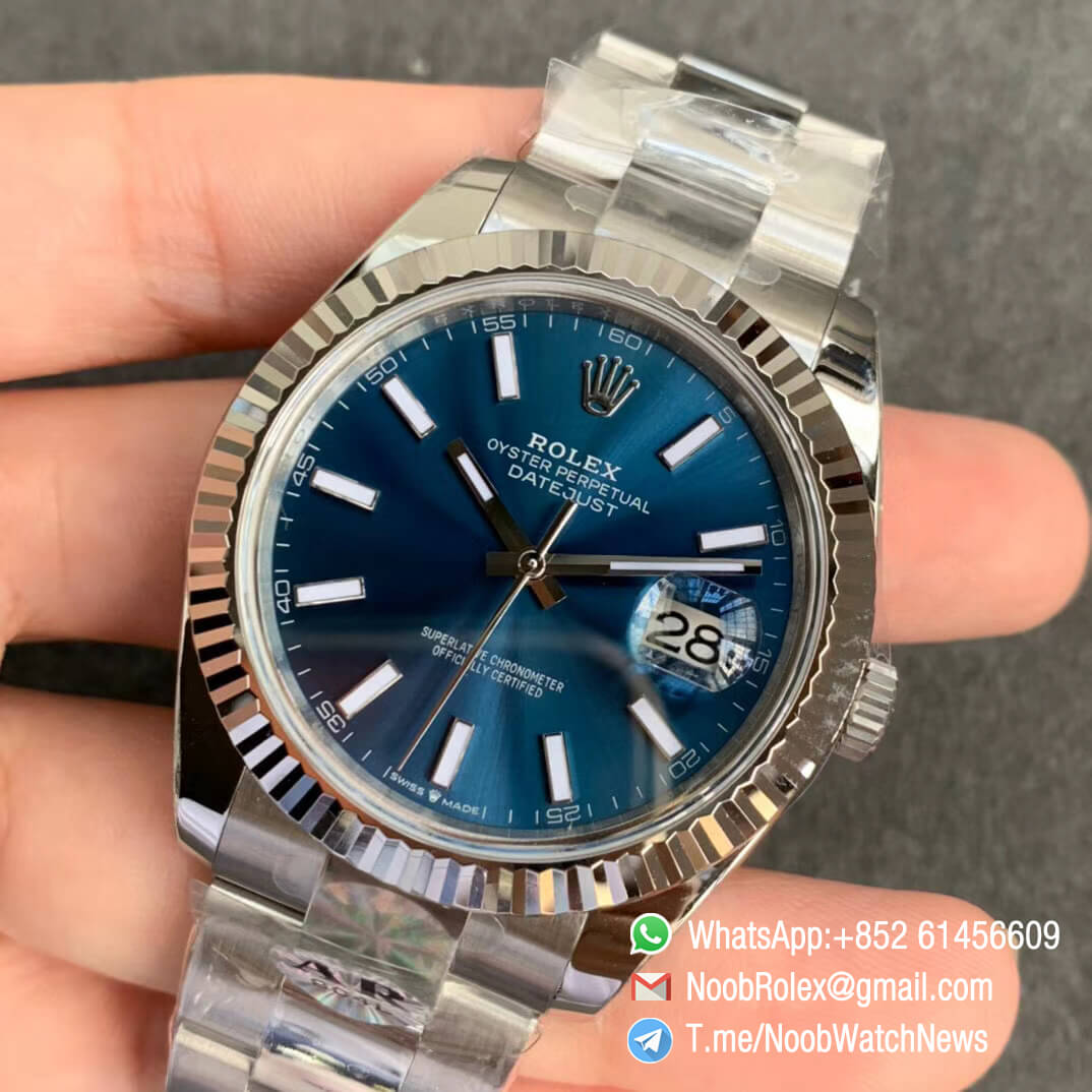 Superclone DateJust 41 126334 Blue Dial with Crown at 6 oclock Positiaon 904L Steel Case 904L Steel Oyster Bracelet A2824 ARF V3 03