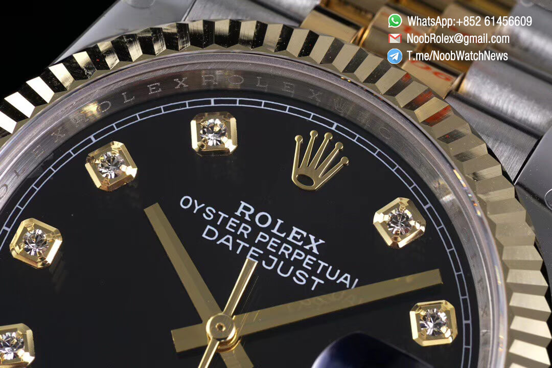 Superclone Datejust 36 Black Dial Diamond Markers Two Tone 14K Yellow Gold Wrapped Jubilee Bracelet Bezel SA3235 GMF High Quality 03