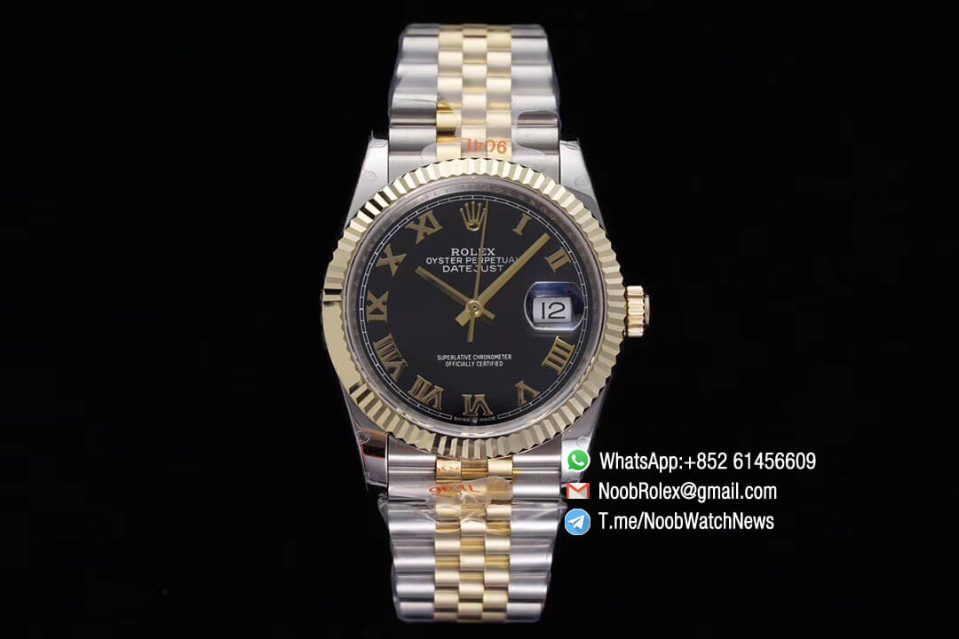Superclone Datejust 36 Black Dial Roma Markers Two Tone 14K Yellow Gold Wrapped Jubilee Bracelet Bezel SA3235 GMF High Quality 01