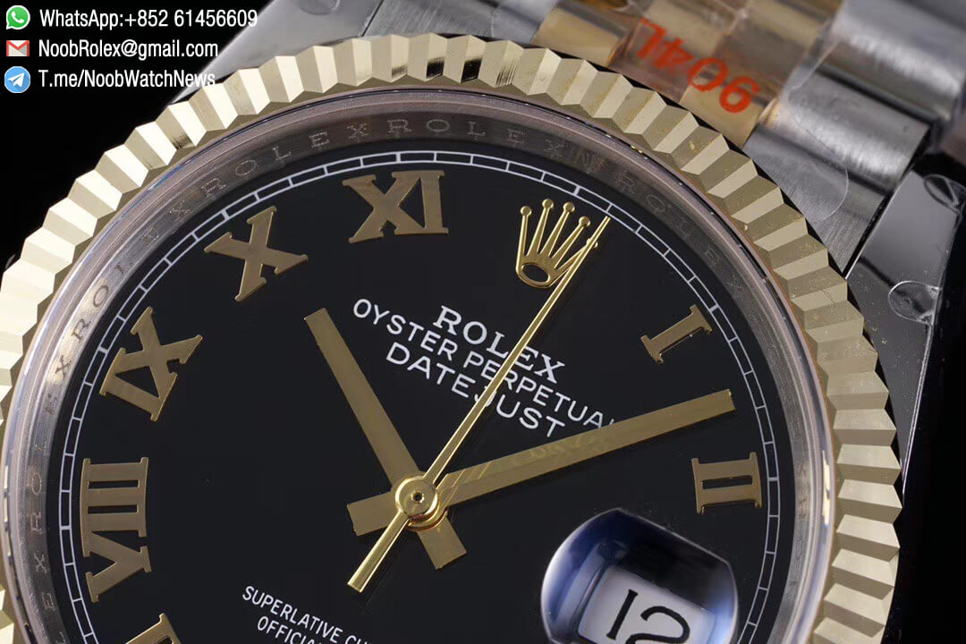 Superclone Datejust 36 Black Dial Roma Markers Two Tone 14K Yellow Gold Wrapped Jubilee Bracelet Bezel SA3235 GMF High Quality 03