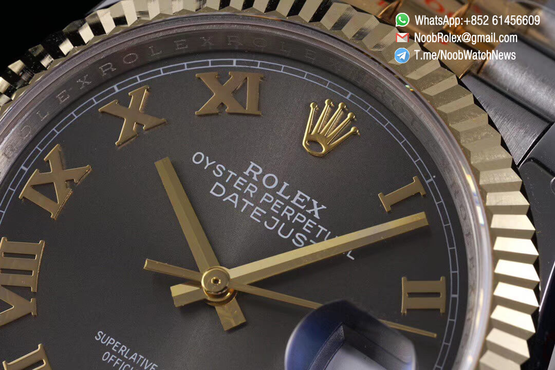 Superclone Datejust 36 Grey Dial Roma Markers Two Tone 14K Yellow Gold Wrapped Jubilee Bracelet Bezel SA3235 GMF High Quality 04