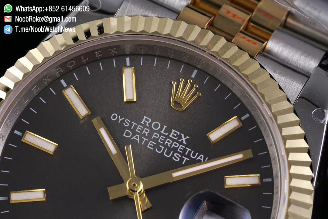 Superclone Datejust 36 Grey Dial Superlume Stick Markers Two Tone 14K Yellow Gold Wrapped Jubilee Bracelet Bezel SA3235 GMF High Quality 03