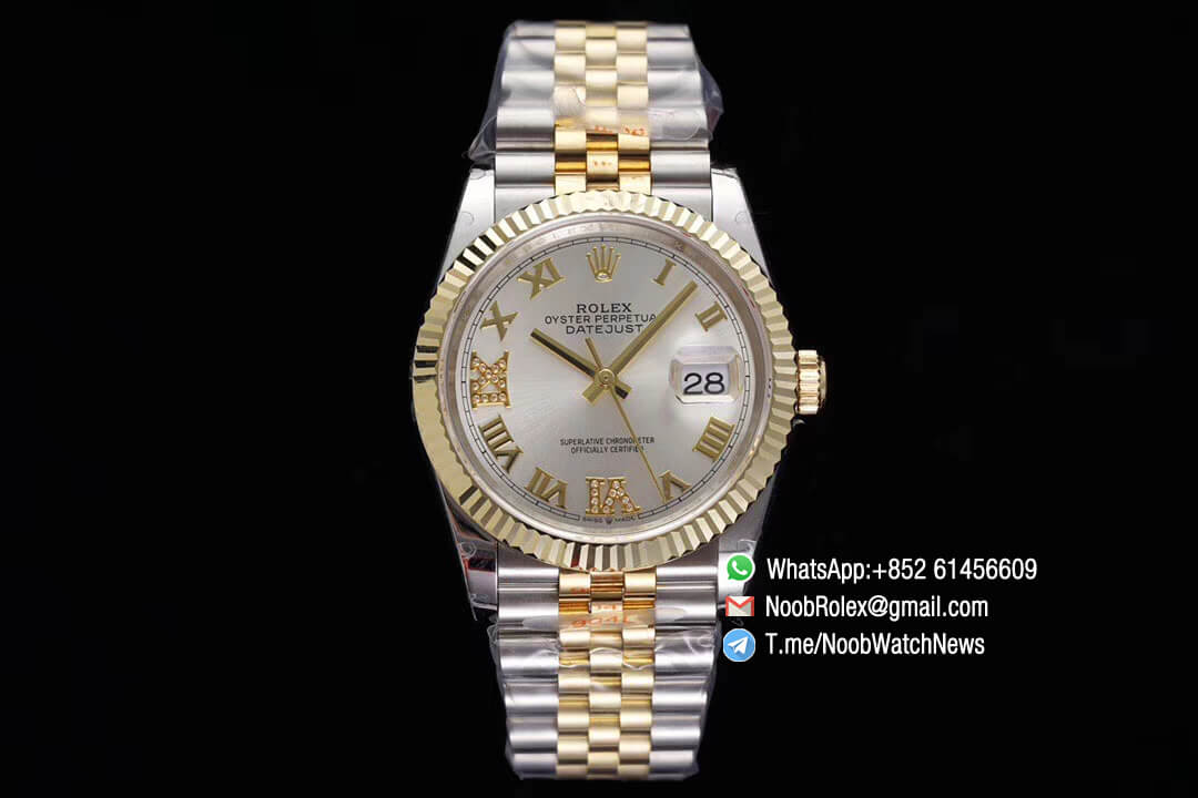 Superclone Datejust 36 Silver Dial 6 9 Diamonds Roma Markers Two Tone 14K Yellow Gold Wrapped Jubilee Bracelet Bezel SA3235 GMF High Quality 01