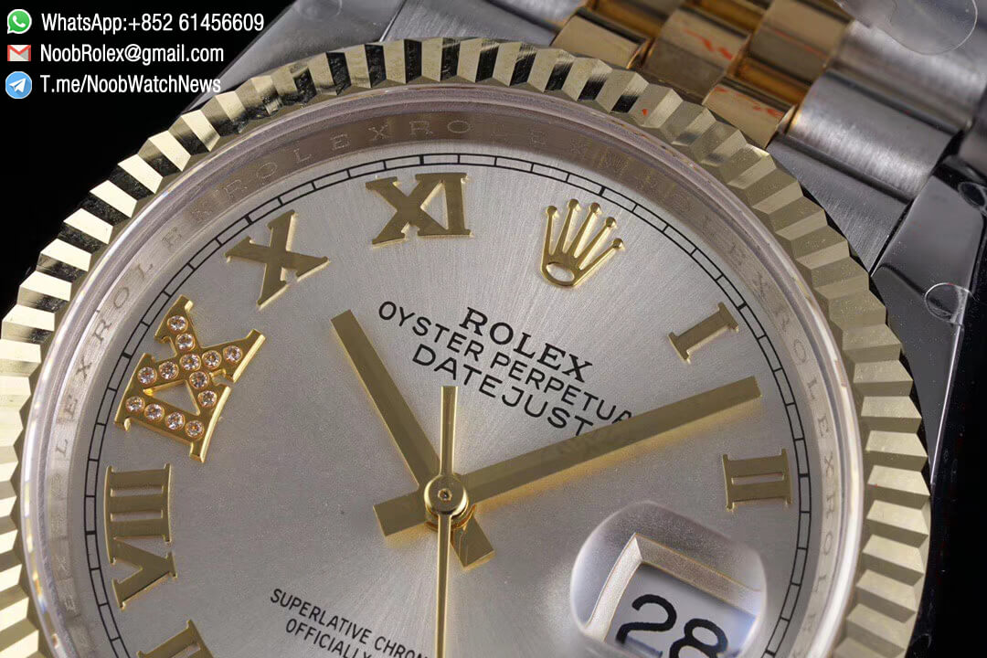 Superclone Datejust 36 Silver Dial 6 9 Diamonds Roma Markers Two Tone 14K Yellow Gold Wrapped Jubilee Bracelet Bezel SA3235 GMF High Quality 03