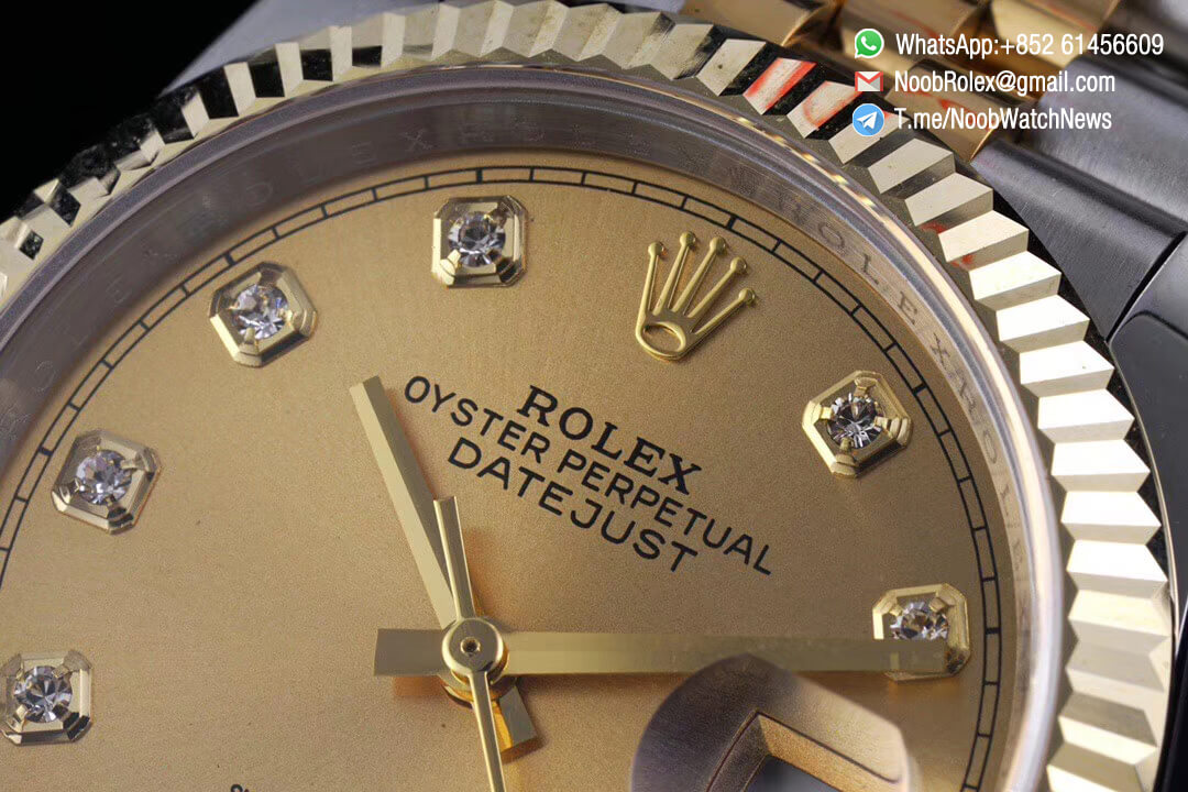 Superclone Datejust 36 Two Tone 14K Yellow Gold Wrapped Case Gold Dial with Diamond Markers SA3235 Movement Jubilee Bracelet GMF High Quality 02