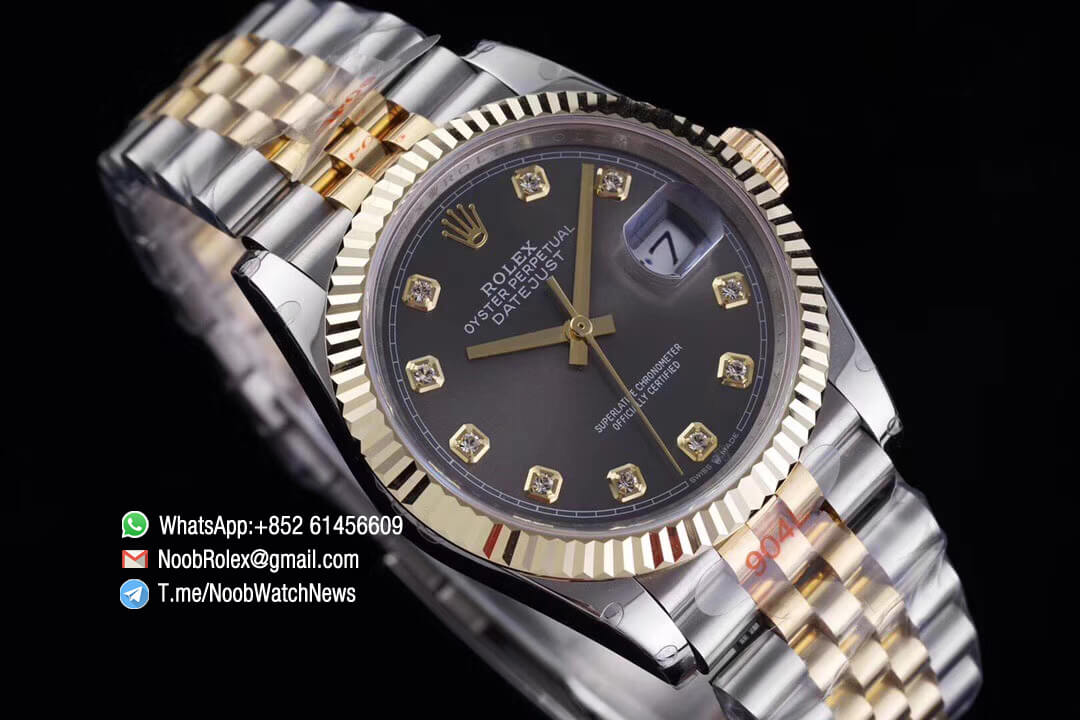 Superclone Datejust 36 Two Tone 14K Yellow Gold Wrapped Grey Dial with Diamond Indexes SA3235 Movement Jubilee Bracelet GMF Top Quality 02