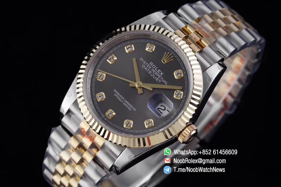 Superclone Datejust 36 Two Tone 14K Yellow Gold Wrapped Grey Dial with Diamond Indexes SA3235 Movement Jubilee Bracelet GMF Top Quality 03
