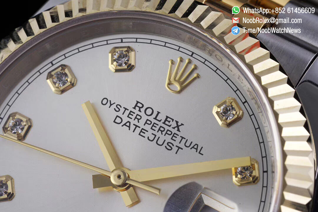 Superclone Datejust 36 Two Tone 14K Yellow Gold Wrapped Silver Dial with Diamond Indexes SA3235 Movement Jubilee Bracelet GMF Best Repwatch 04