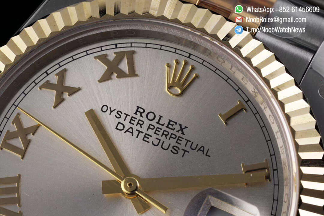 Superclone Datejust 36 Two Tone 14K Yellow Gold Wrapped Silver Dial with Roma Indexes SA3235 Movement Jubilee Bracelet GMF High Quality 04