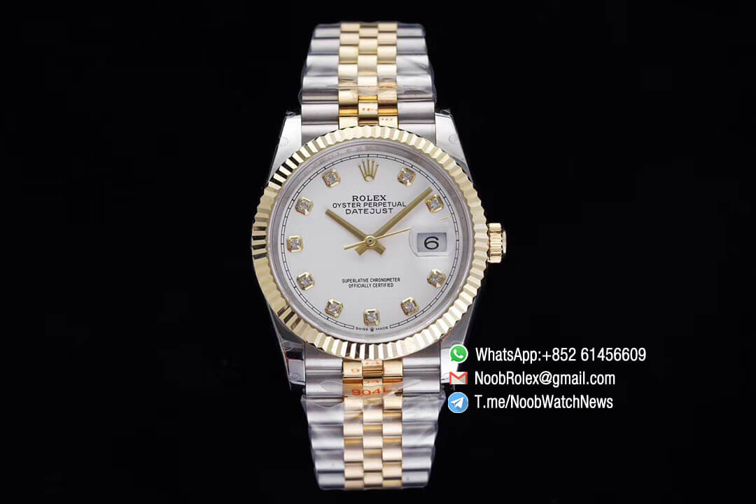 Superclone Datejust 36 Two Tone 14K Yellow Gold Wrapped White Dial with Diamond Indexes SA3235 Movement Jubilee Bracelet GMF Top Quality 01 1
