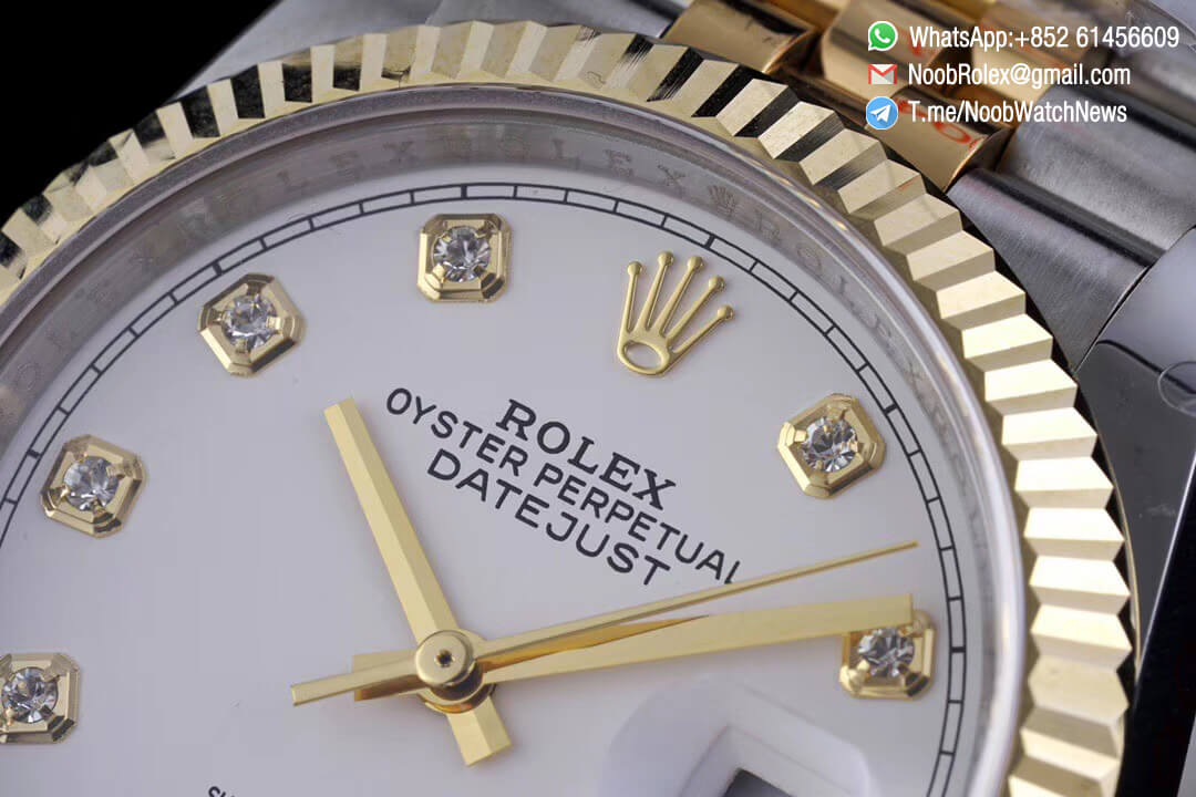 Superclone Datejust 36 Two Tone 14K Yellow Gold Wrapped White Dial with Diamond Indexes SA3235 Movement Jubilee Bracelet GMF Top Quality 02 1