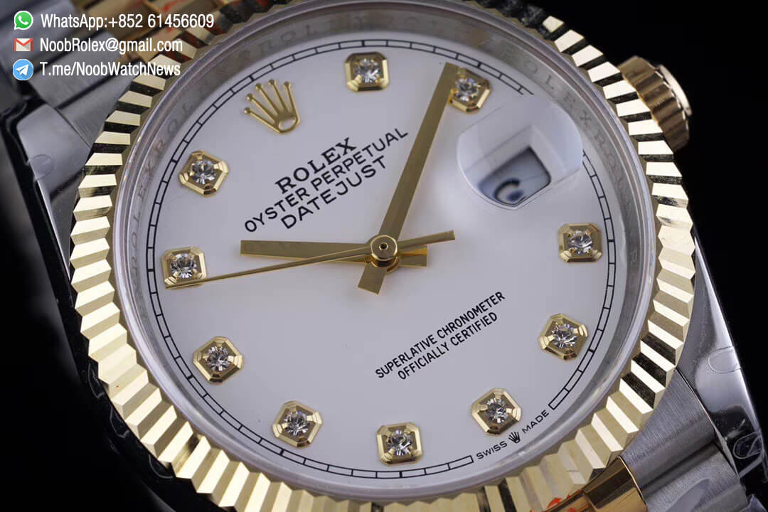 Superclone Datejust 36 Two Tone 14K Yellow Gold Wrapped White Dial with Diamond Indexes SA3235 Movement Jubilee Bracelet GMF Top Quality 03 1