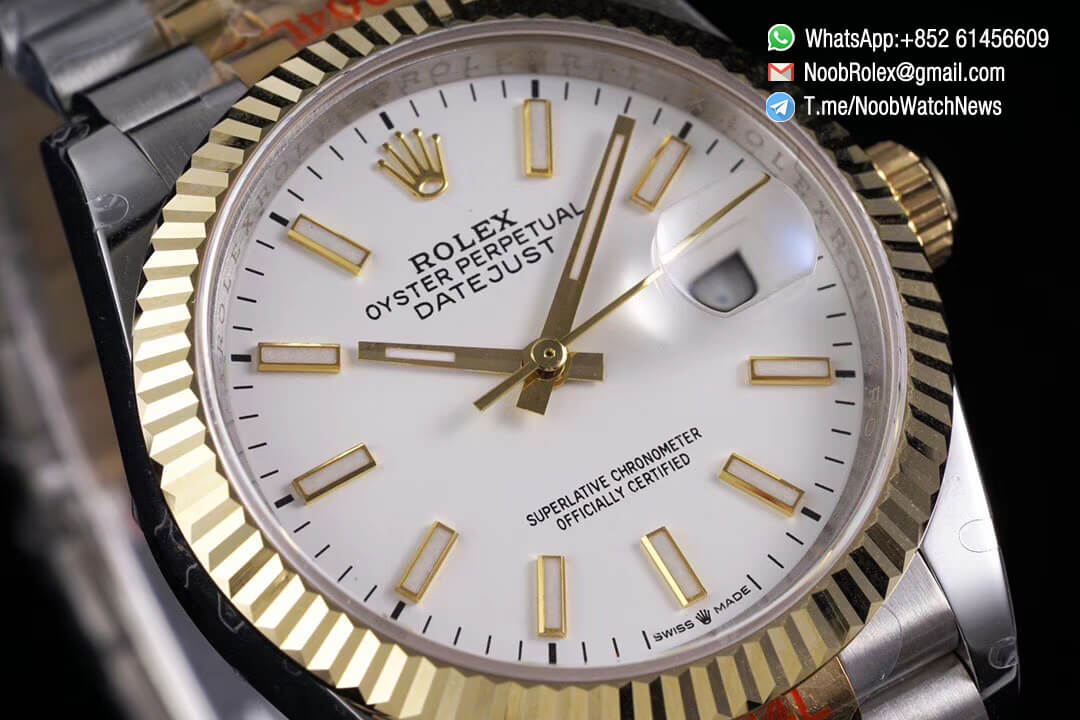 Superclone Datejust 36 Two Tone 14K Yellow Gold Wrapped White Dial with Stick Markers SA3235 Movement Jubilee Bracelet GMF High Quality 02