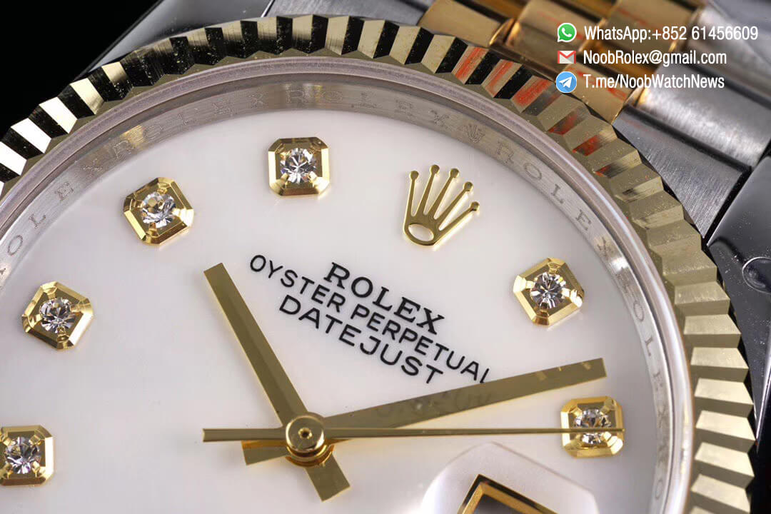 Superclone Datejust 36 White MOP Dial Diamonds Markers Two Tone 14K Yellow Gold Wrapped Jubilee Bracelet Bezel SA3235 GMF High Quality 03