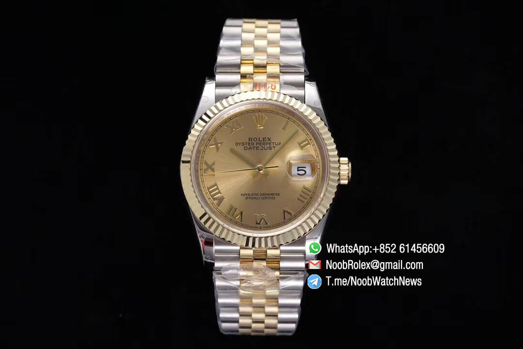 Superclone Datejust 36 Yellow Gold Dial Roma Markers Two Tone 14K Yellow Gold Wrapped Jubilee Bracelet Bezel SA3235 GMF High Quality 01