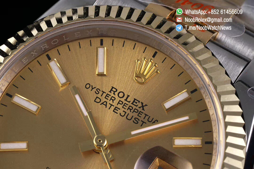 Superclone Datejust 36 Yellow Gold Dial Superlume Stick Markers Two Tone 14K Yellow Gold Wrapped Jubilee Bracelet Bezel SA3235 GMF High Quality 03
