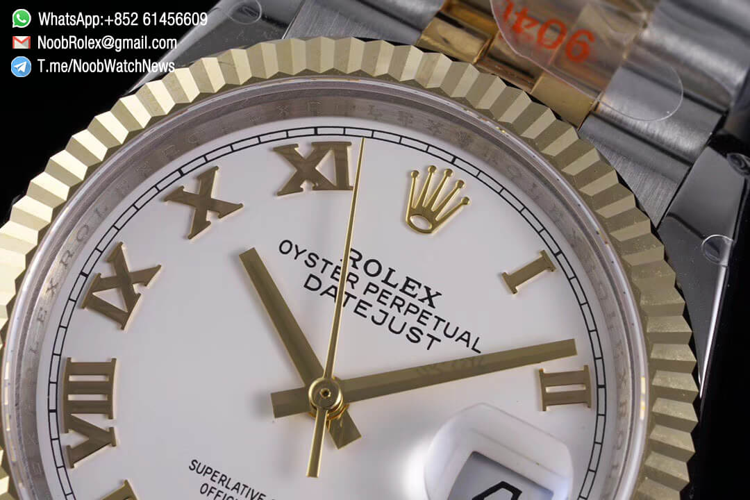 Superclone Datejust 36mm White Dial Roma Markers Two Tone 14K Yellow Gold Wrapped Jubilee Bracelet Bezel SA3235 GMF High Quality 03