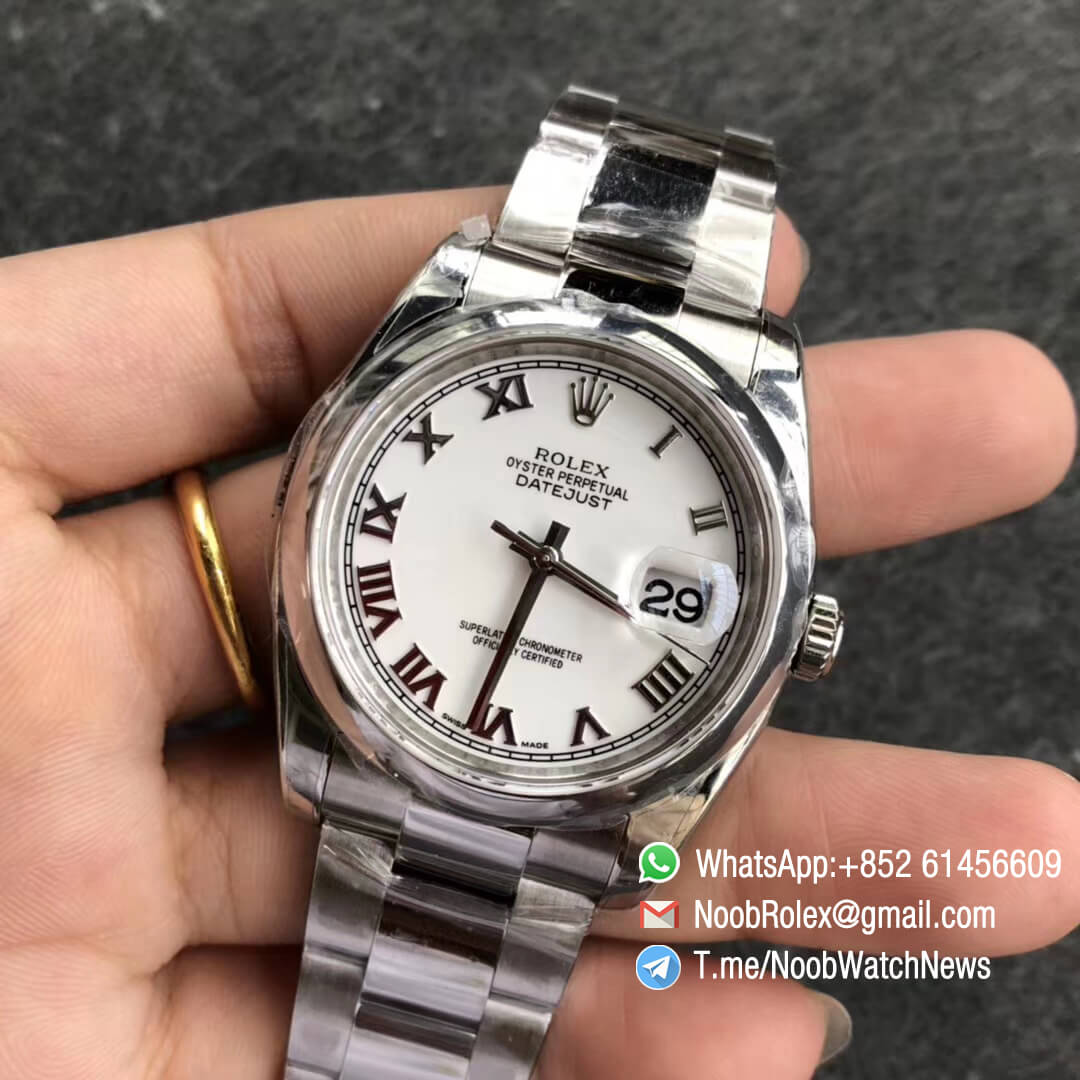 Noob Rolex Time ARF DateJust 126200 36mm Oystersteel Case White Dial with Roman Indexes Smooth Bezel Oyster Bracelet SA3135 Best Quality 03